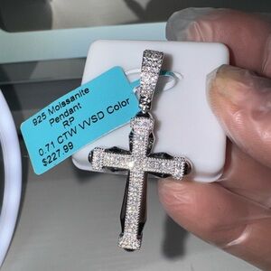 Silver Cross Pendant with Moissanite